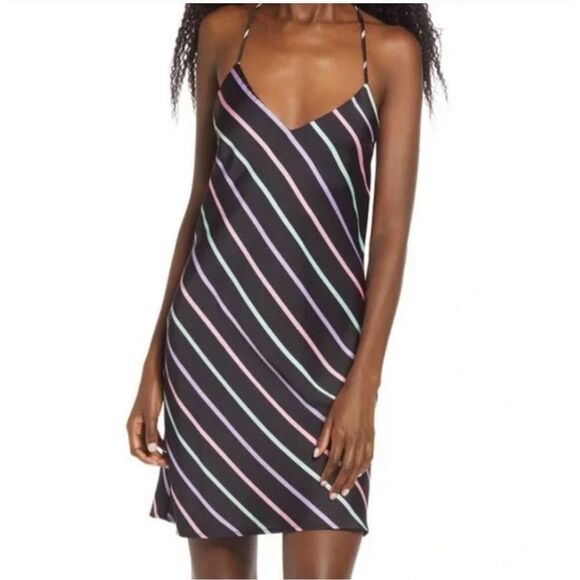 WAYF Retro Stripe Amina Cowl Back Mini Slip Dress - size Small - Picture 1 of 5